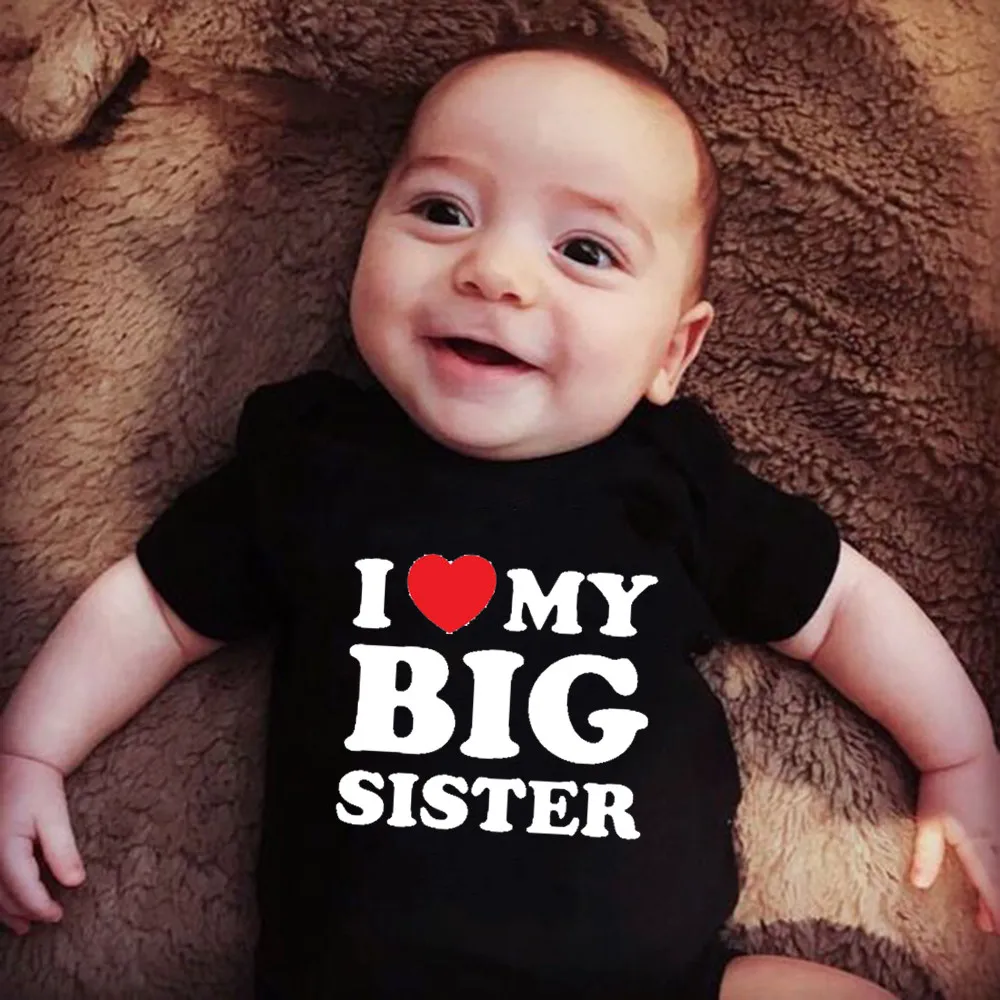 Newborn Baby Romper I Love My Big Sister Print Funny Infant Boys Girls Soft Short Sleevd Fashion Jumpsuit Outfit