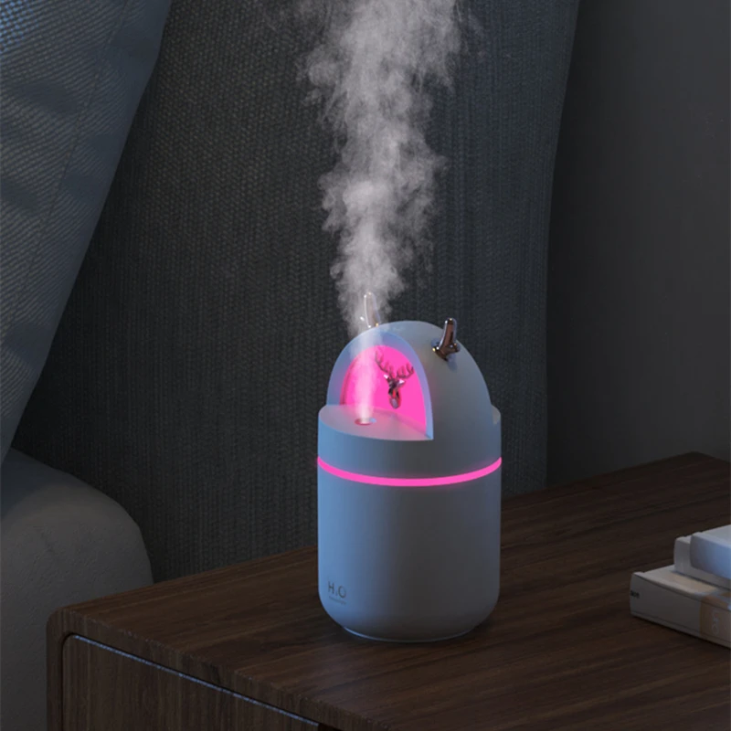 280ML Cute Deer Air Humidifier Aroma Essential Oil Diffusor Ultrasonic USB Fog Sprayer Home Office Purifier with Colorful Lights