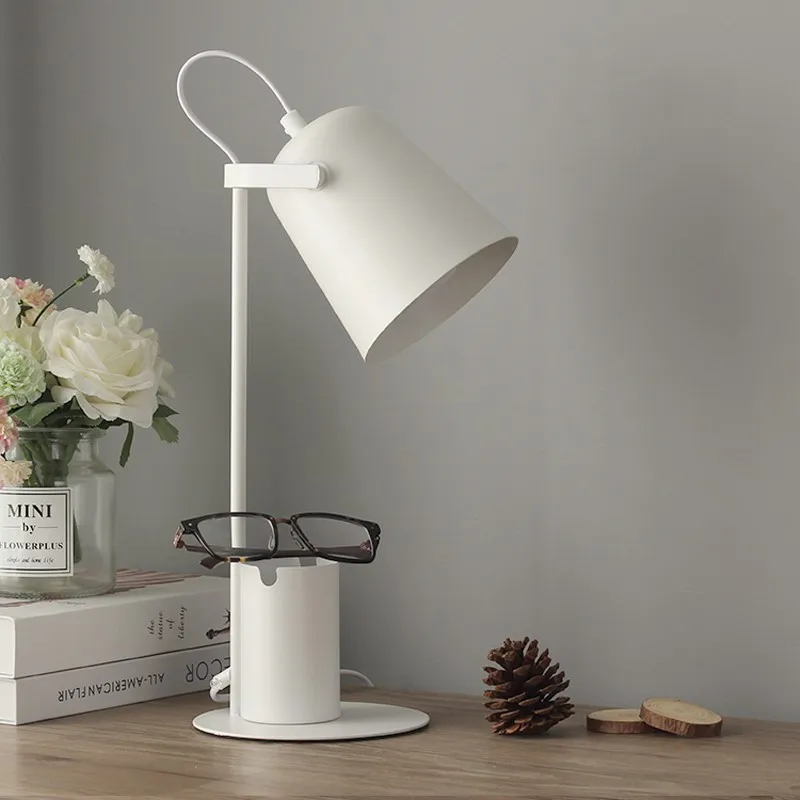 Creative Nordic Iron Art Table Lamp LED Fashion Reading Dimming Desk Lamp with Pen Holder Eye-Protect Desk Lamps for Home