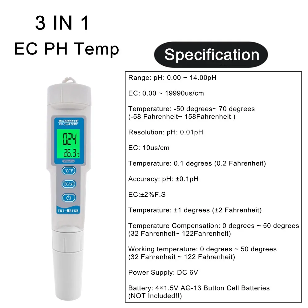 Professional 4 IN 1 TDS PH EC Temp Meter PH Tester Water Quality Testing Temperature Monitor Pen Acid Base Measurement Tools