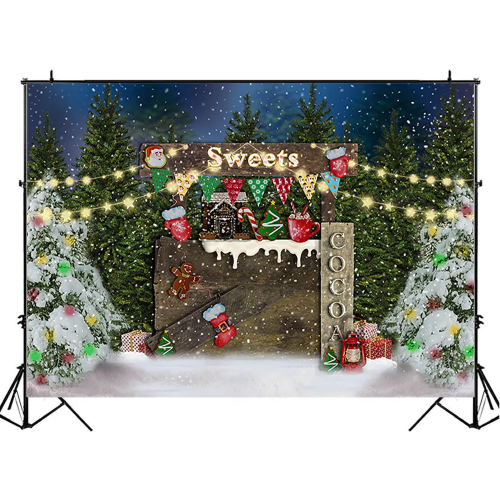 Mocsicka Winter Backdrop Pine Forest Snowfield Sweets Child Birthday Portrait Photography Background Christmas Backdrops Banner
