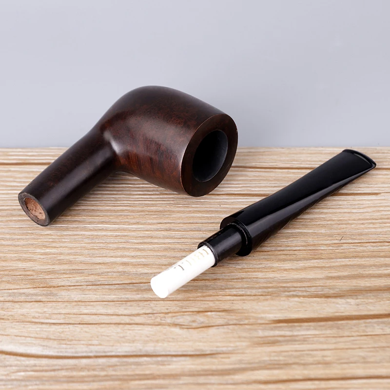 RU-Classical Briar Wood Pipe Smoke Fits 9mm Filters Handmade Straight Stem Smooth Tobacco Pipe with 10 Smoking Tools Kit aa0012S