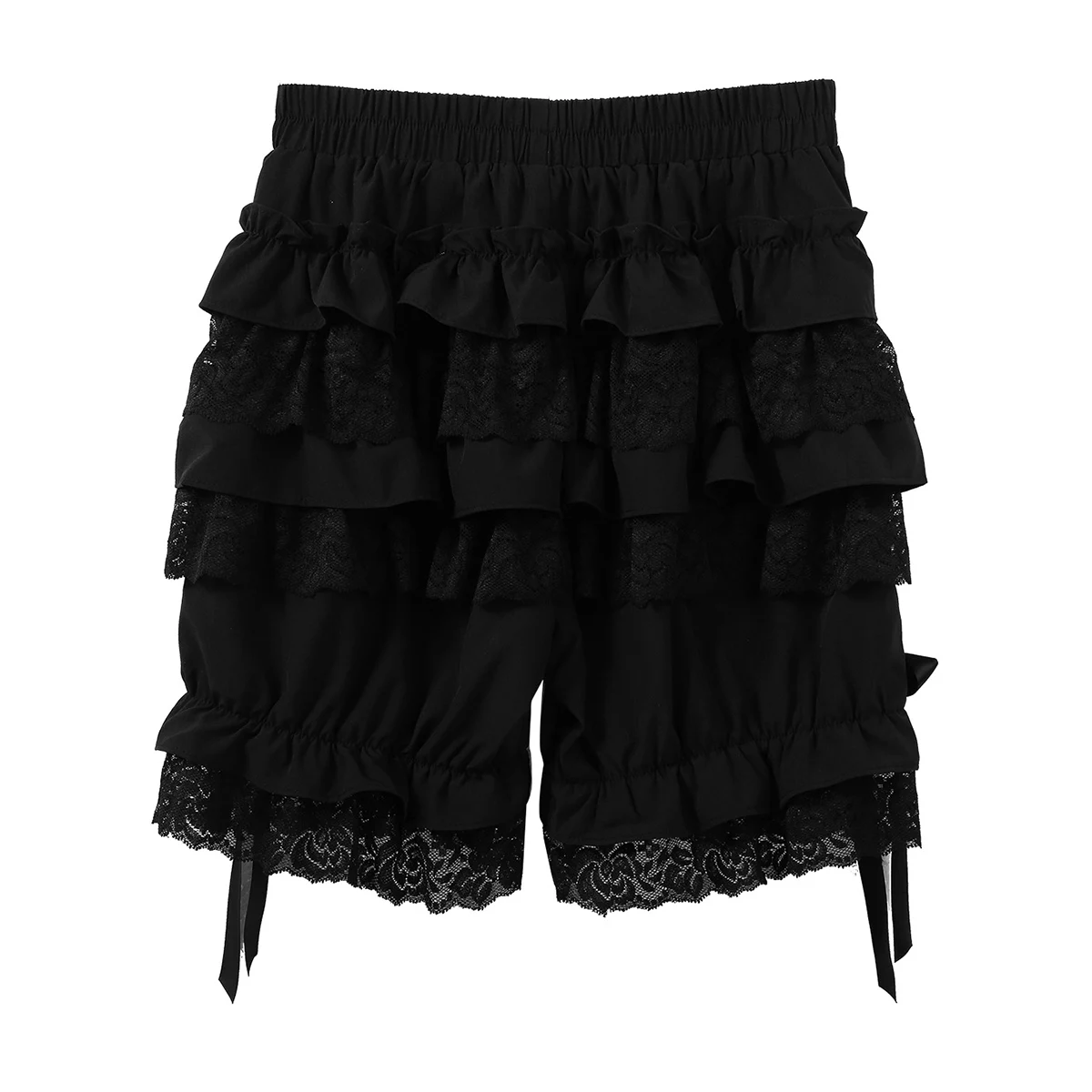 Womens Layered Ruffle Lace Trim Loose Pumpkin Shorts Vintage Victorian Gothic Pantaloons Costume Elastic Waist Bloomers Shorts