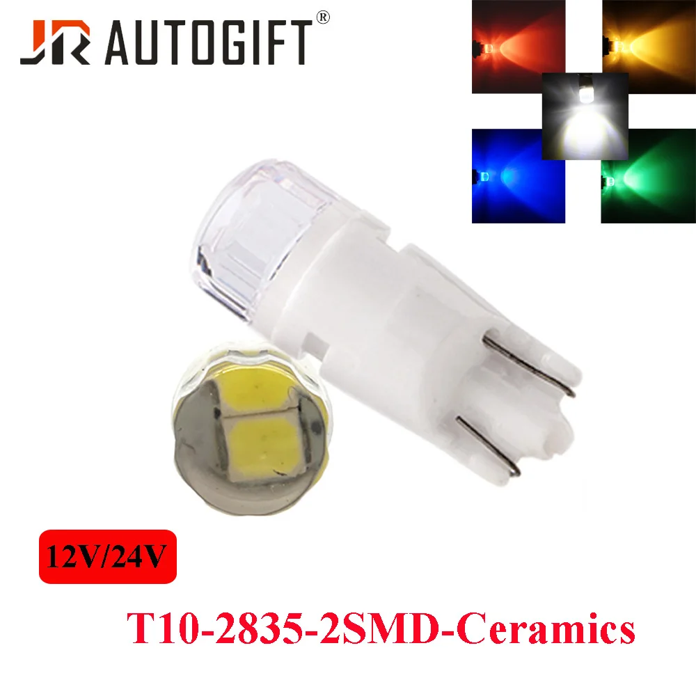 100PCS T10 W5W Ceramics 2835 2SMD Wedge Licence Plate Lights W5W Turn Side Lamp Reading Dome Light Auto Parking Bulb Amber Pink