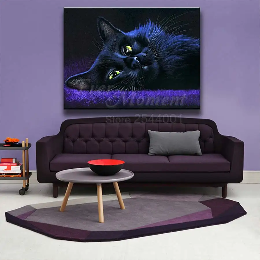 Ever Moment Diamond Painting Animal Black Cat 5D DIY Embroidery Full Square Resin Drill Diamond Display Handicraft ASF2247