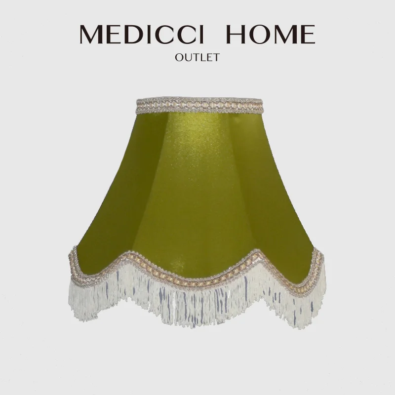 

Medicci Home Luxury Silk Satin Lampshades Retro Light Apple Grass Green Modern European Hand-made Fringed Lamp Shade Replacement