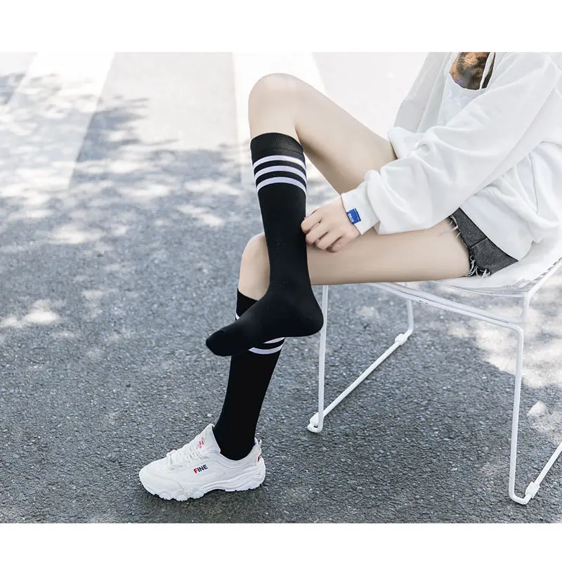 New Sexy Medias Black White Striped Long Socks Women Over Knee Thigh High Over The Knee Stockings Ladies Girls Warm Knee Socks