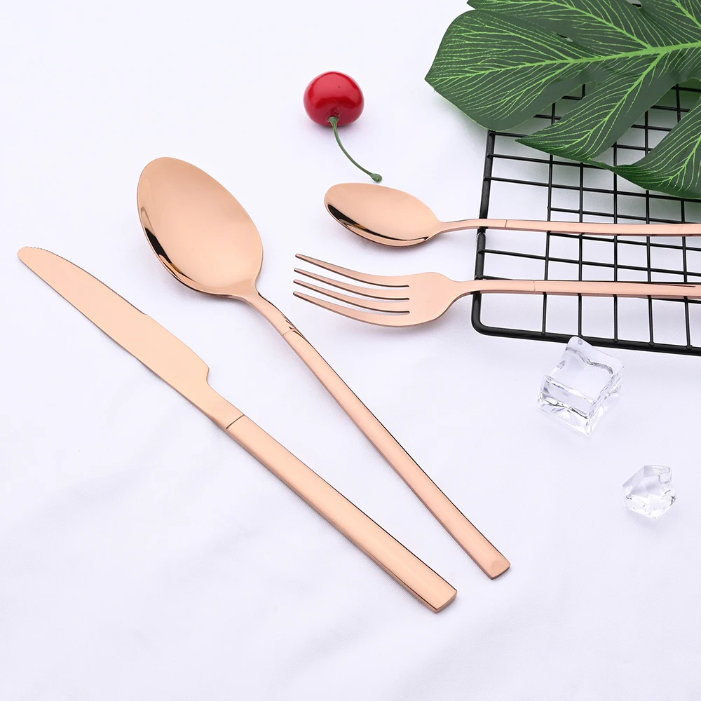 24Pcs Mirror Black Cutlery Set Home Knife Fork Spoon Dinner Tableware Stainless Steel Dinnerware Kitchen Flatware Silverware Set