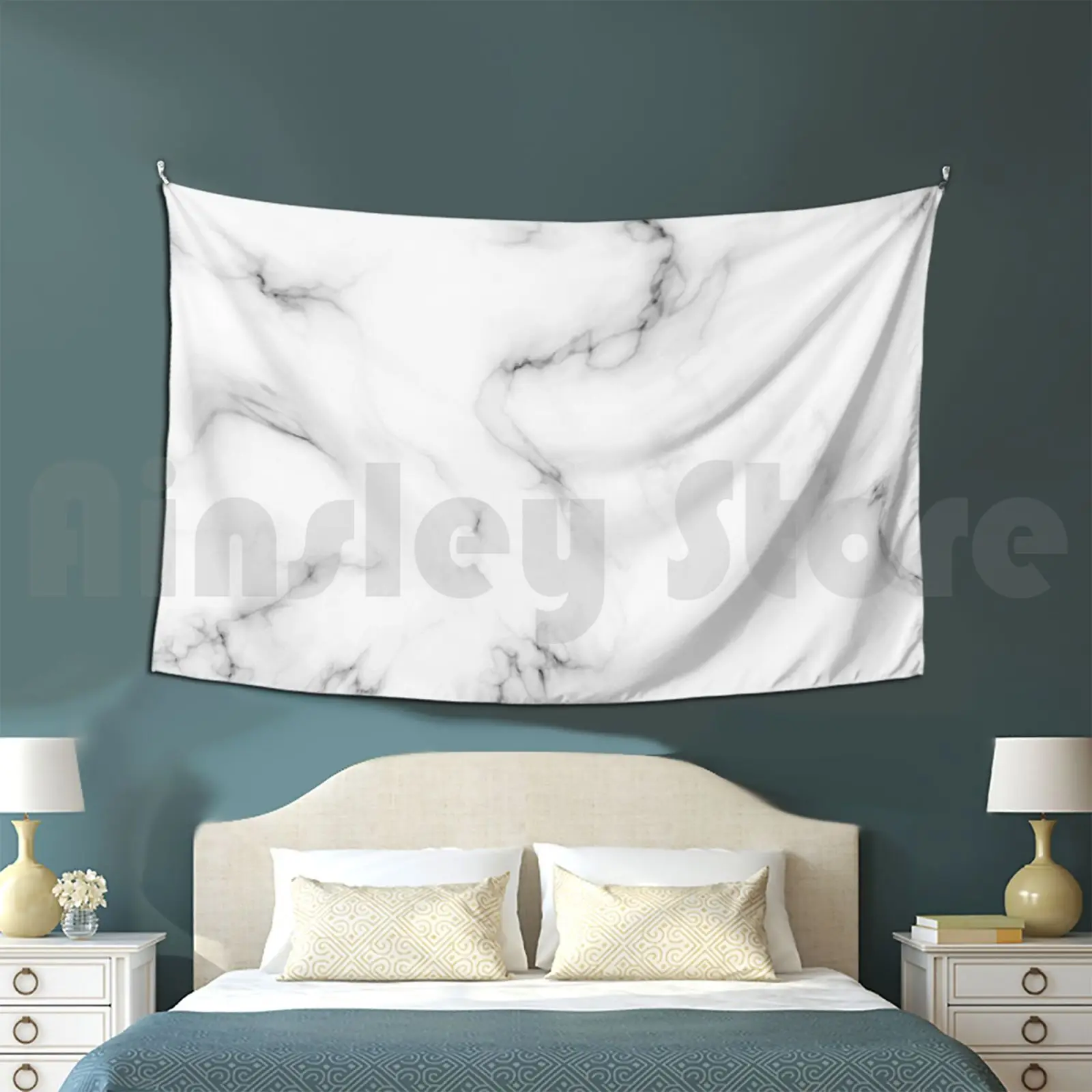 Tapestry White Marble 3238 Pattern Marbling Abstract Liquid Ink