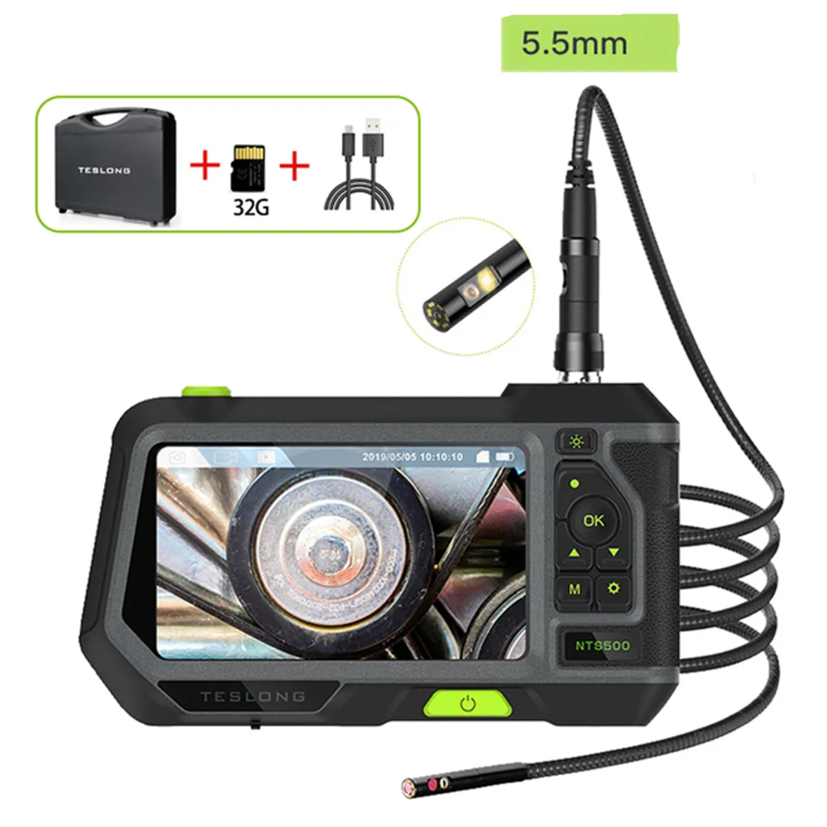 

5Inch IPS Screen 3.9mm/5.5mm 2MP/5MP Industrial Endoscope CMOS Borescope Inspection Otoscope Camera Dual Lens Pipescope