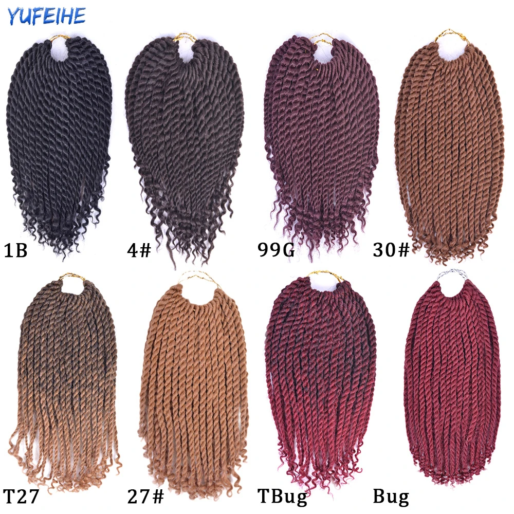 Senegalese Twist Hair Curly Ends Synthetic Hair For Braids 10Inch 16Roots/Pack Heat Resistant Crochet Braids Ombre Brown Bug