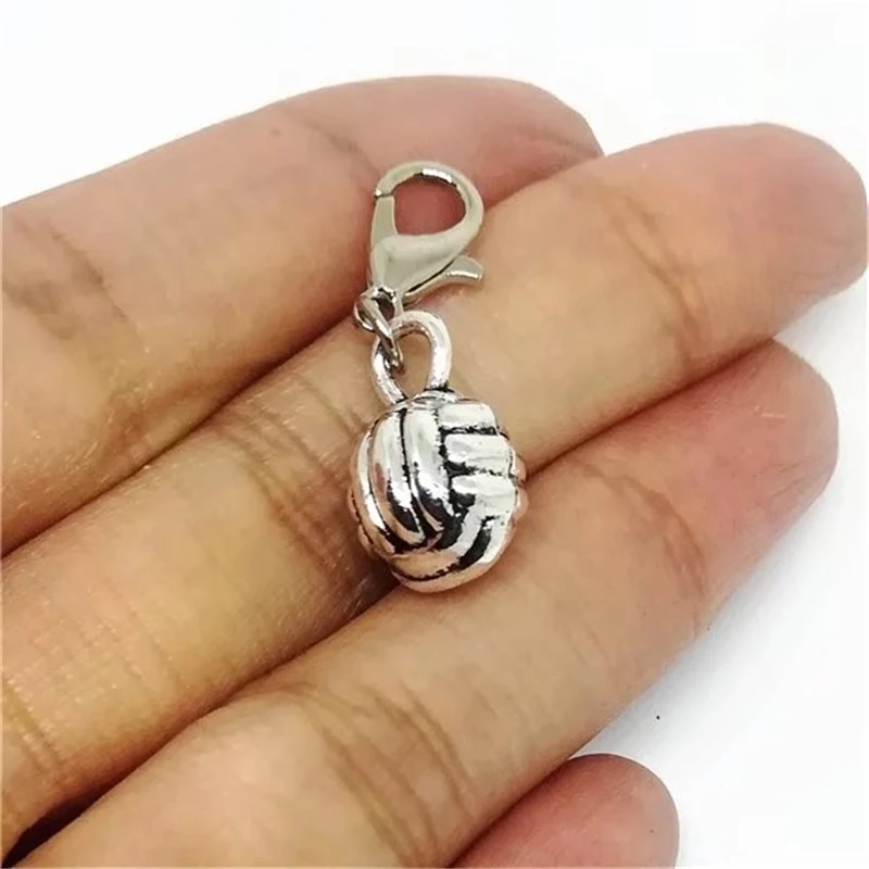 3 Pcs Antique Silver Color Volleyball Clip on Charm, Volleyball Zipper Pull, Purse Charm, Sport Gift