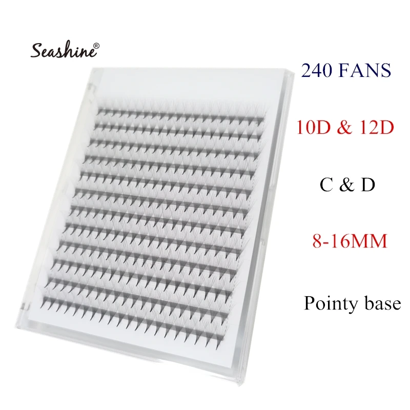 Seashine 0.05 Sharp Pointy Stem Premade Lashes 10D/12D Pre Made Russian Volume Fan Eyelash Extension Narrow Base