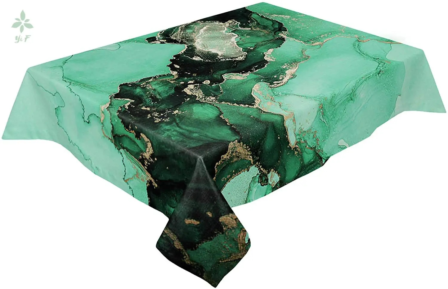 Marble Ink Golden Picnic Cloth For Outdoor Kitchen Dinner Coffee Table Spring Summer Wedding Activity Chinese Art Retro Green