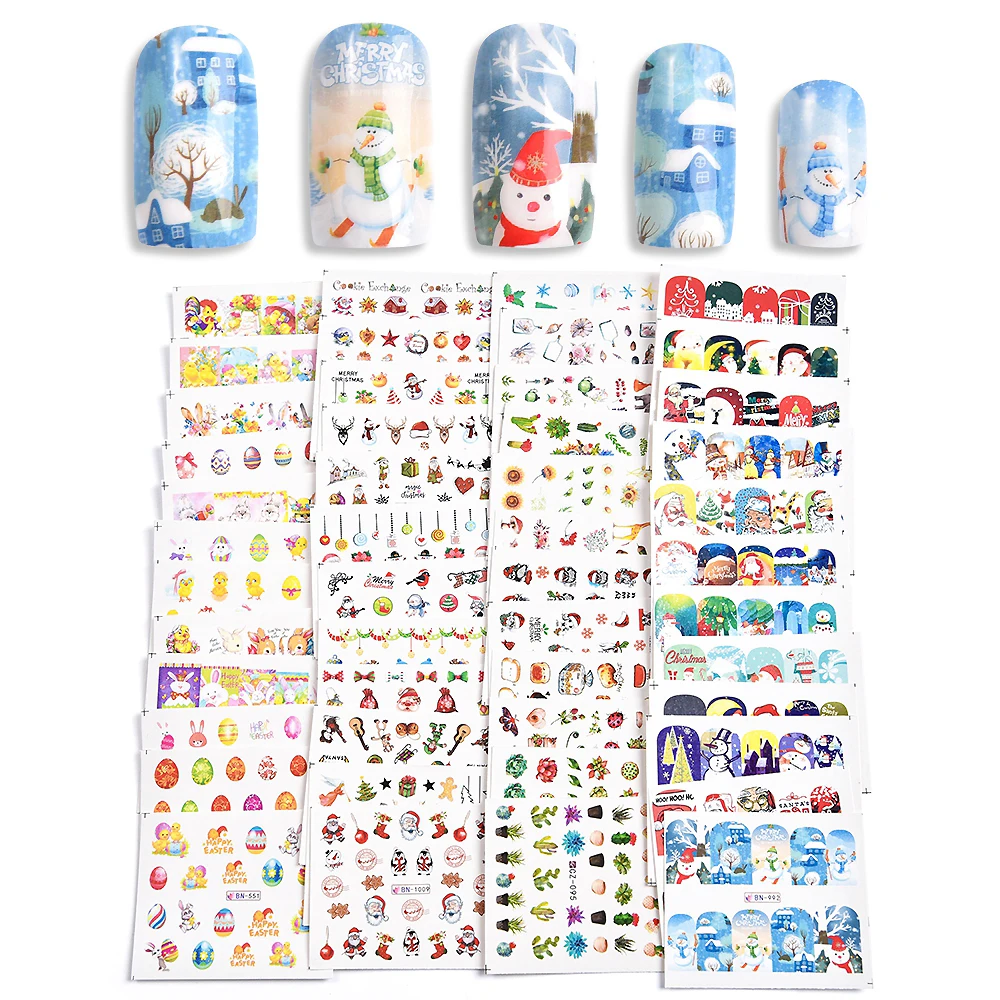 KADS Water Nail Stickers Christmas Floral Butterfly Transfer Decals Slider Wraps Set Decoration DIY Nail Art Manicures Accessory