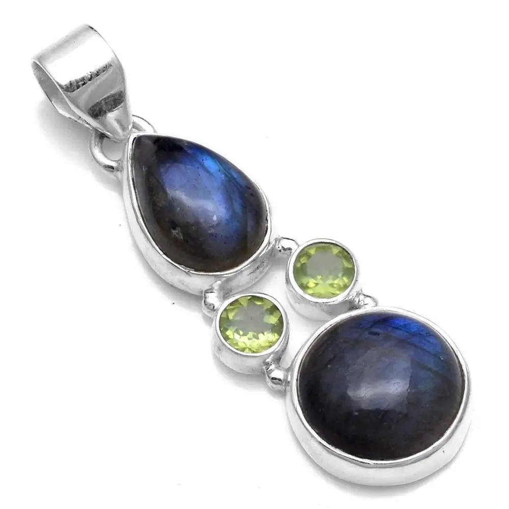 

Genuine Labradorite +Peridot Pendant 925 Sterling Silver, 46.7 mm, 2SP0705