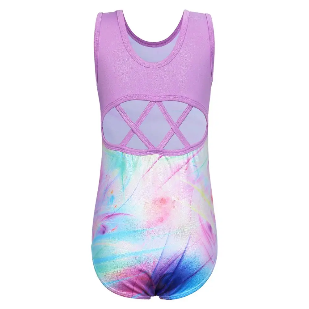 BAOHULU Toddler Girls Colorful Lines Leotards for Gymnastics Kids Gymnast Jumpsuit Dance Bodysuit Teens Athlete Skating Leotard