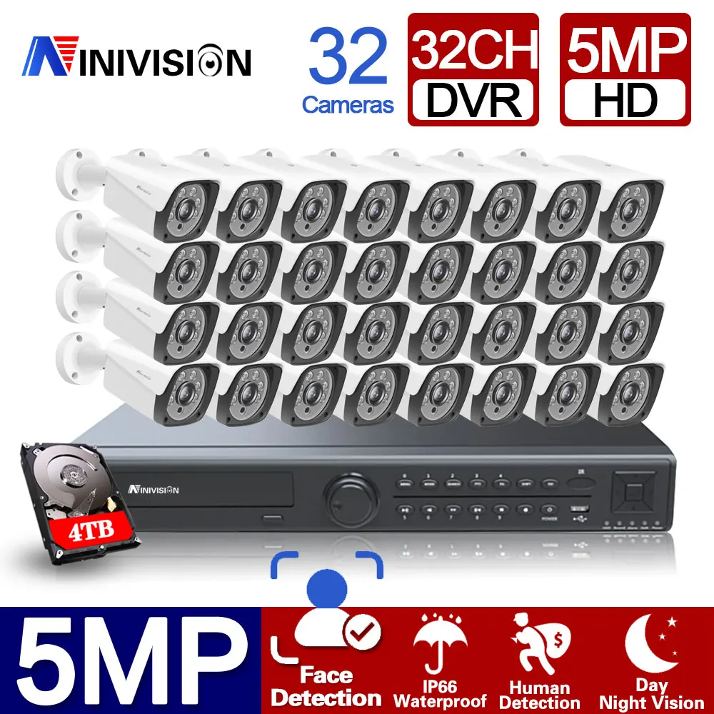 H.265+ 32CH AHD 5MP-N DVR System 16/24/32X5MP CVI TVI security Outdoor CCTV Camera System Kit Video Surveillance Camera set