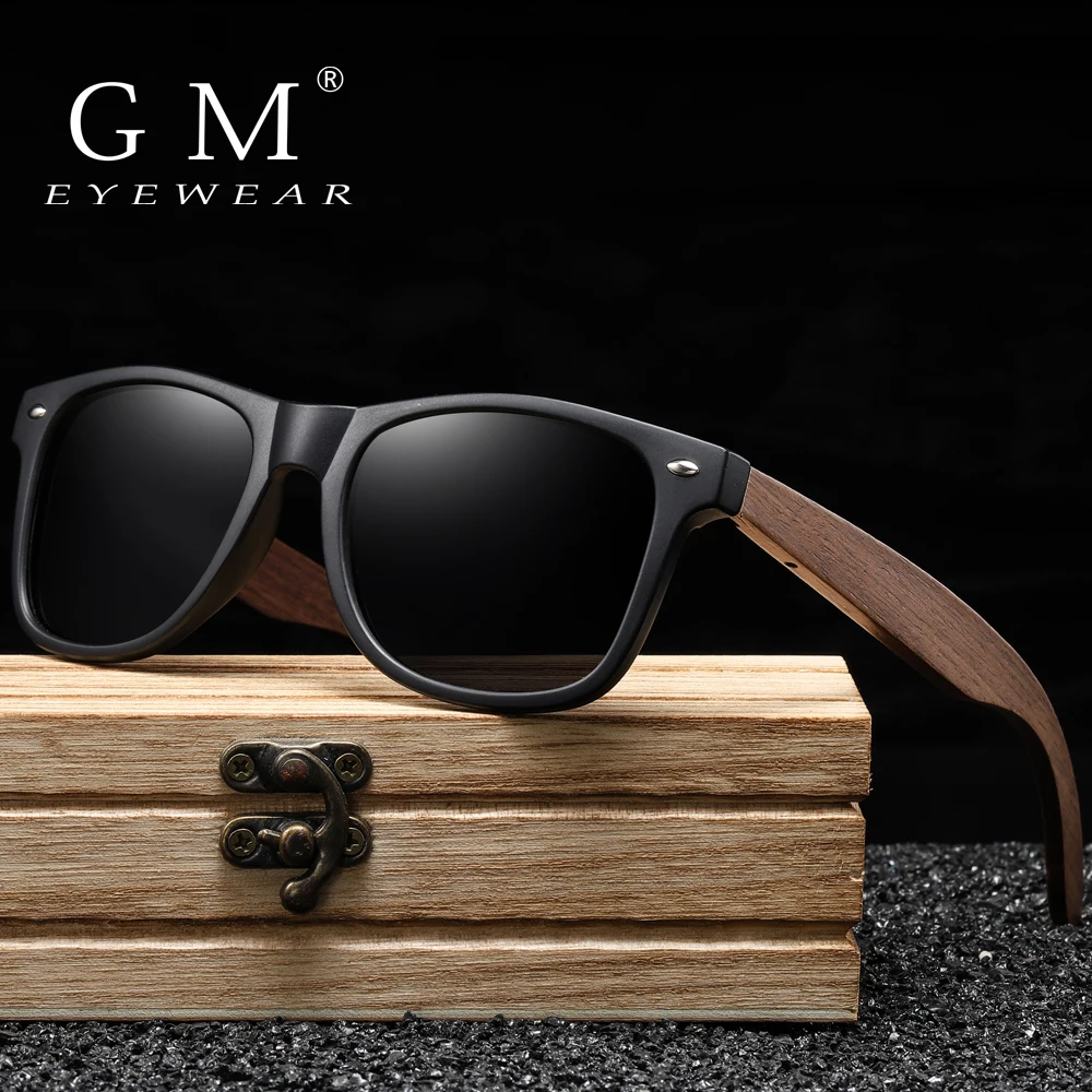 GM Handmade Walnut Wooden Eyewear Polarized Mirror Sunglasses Men Women Vintage Design Oculos de sol masculino UV400