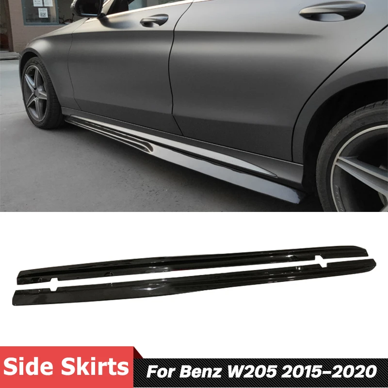 2 PCS P Style Carbon Fiber Material Side Skirts Lip Extensions Aprons Trim For Benz W205 C180 C200 C63 Tuning 2015 Up