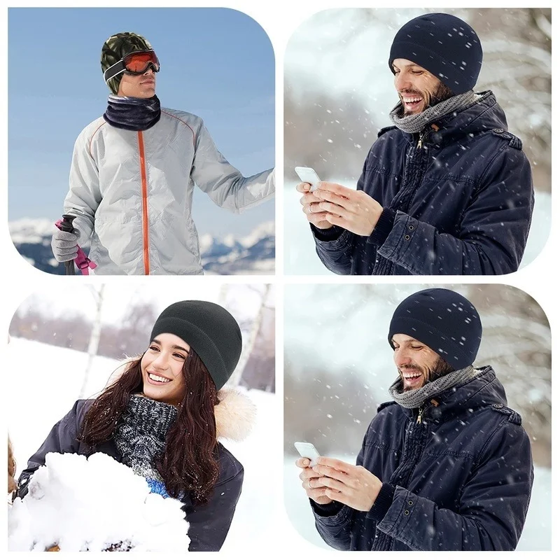 Men Polar Fleece Caps Winter Warm Outdoor Sports Skiing Cycling Cap Hat Windproof Soft Beanie Cap Women Ski Bike Hat Caps