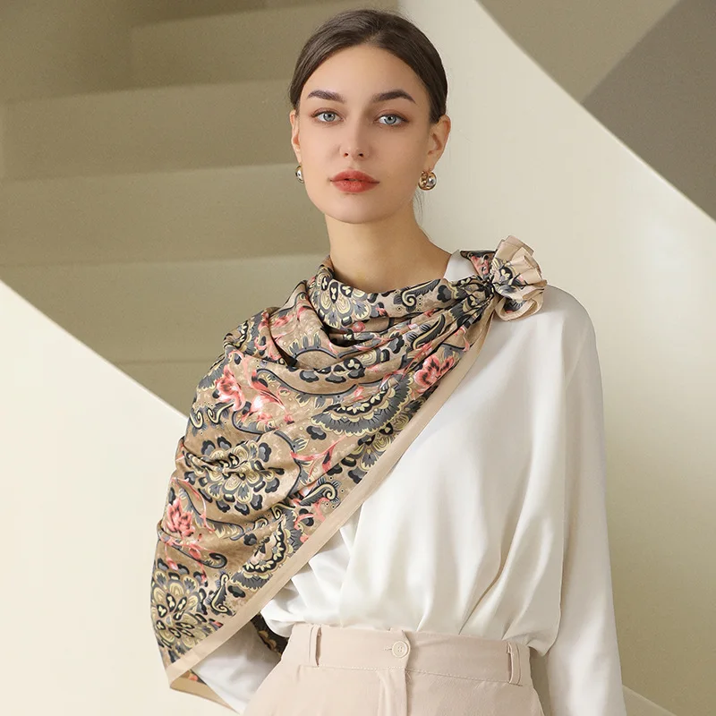 Luxury Brand Women 90x90cm Silk Scarf Scarves Square Scarf Female Printed Head Hijab Women Satin Scarf Foulard Bandana women