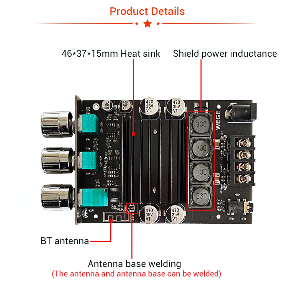 ZK-XPS/ZK-XPSM 150WX2 Bluetooth -Compatible 5.0 HIFI 2.0 Channel Power Audio Stereo Amplifier Board TDA7498E Accessories