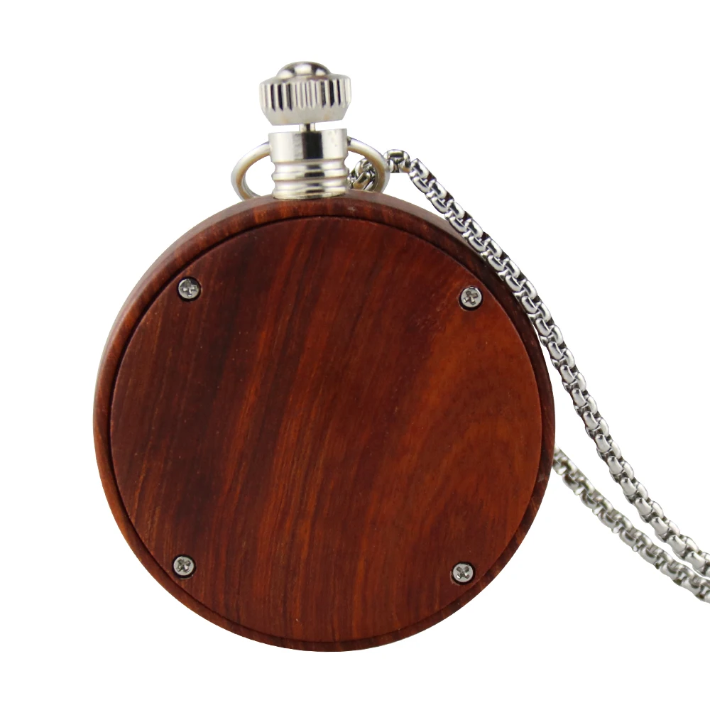 Vintage Red Sandalwood Watch Quartz Pocket Watch Open Face Necklace Pendant Chain Lightweight Fob Clock Best Gifts for Men Women