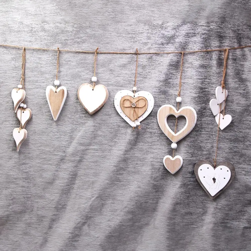 Heart Shape DIY Hanging Pendant Wood Wall Embellishments Wedding Pendant Home Decor Wood peach heart Pendant