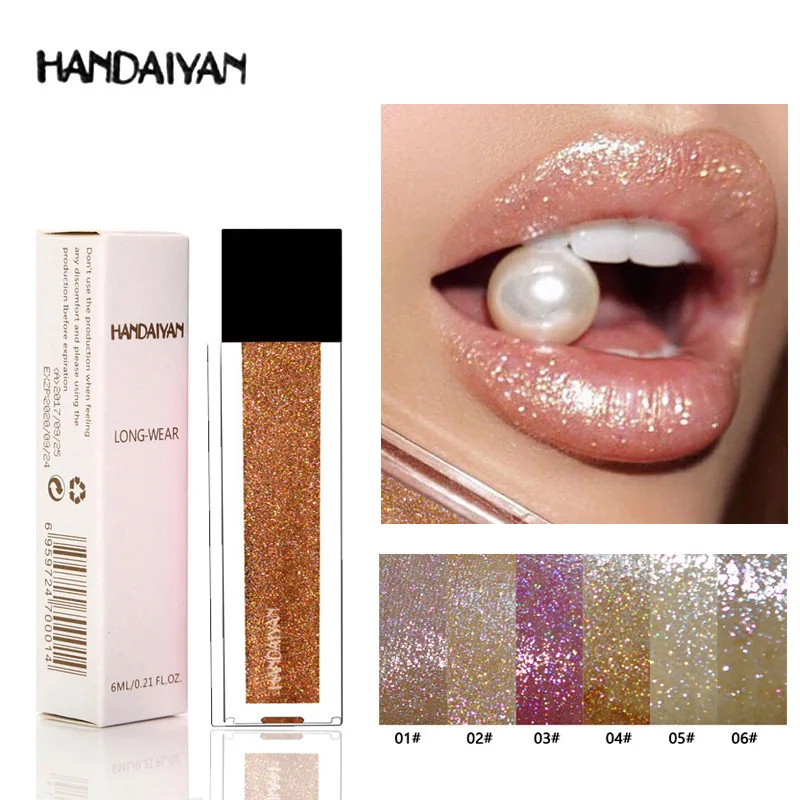 

HANDAIYAN Diamond Glitter Lip Gloss Lips Makeup Rainbow Nude Pearl Matte Liquid Lipstick Makeup Cosmetics Beauty Matt Lipgloss