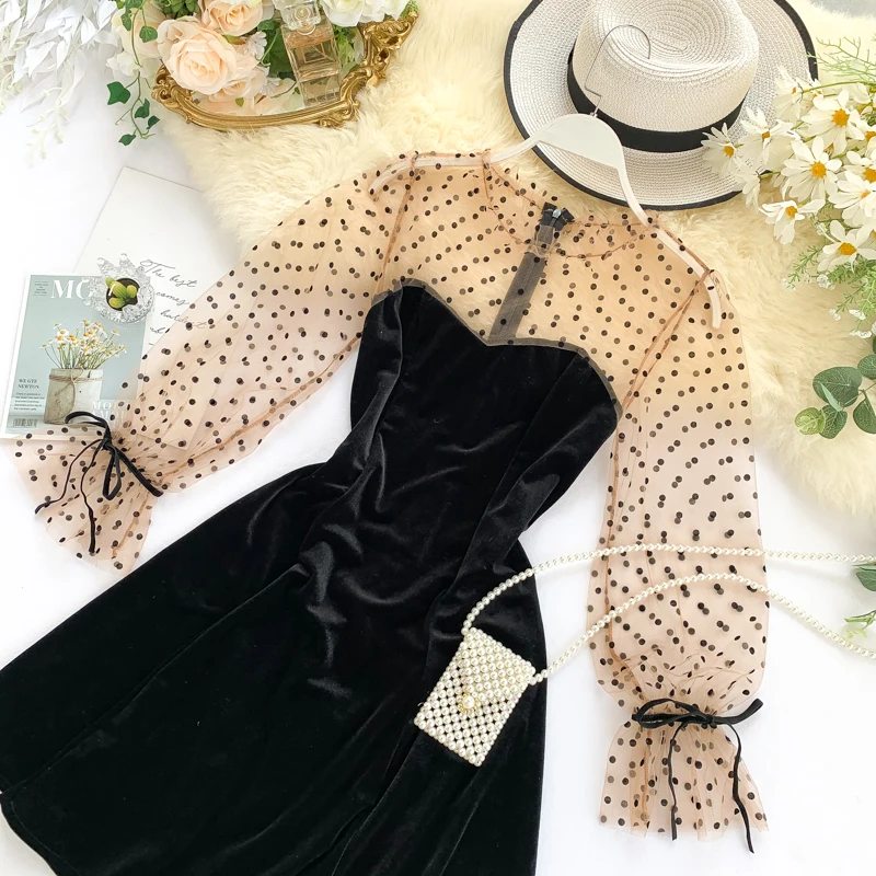 

Women Sexy lace Dress Summer dress Lace Long Sleeve Mini Dresses Female Lace Beach Sundress Gothic