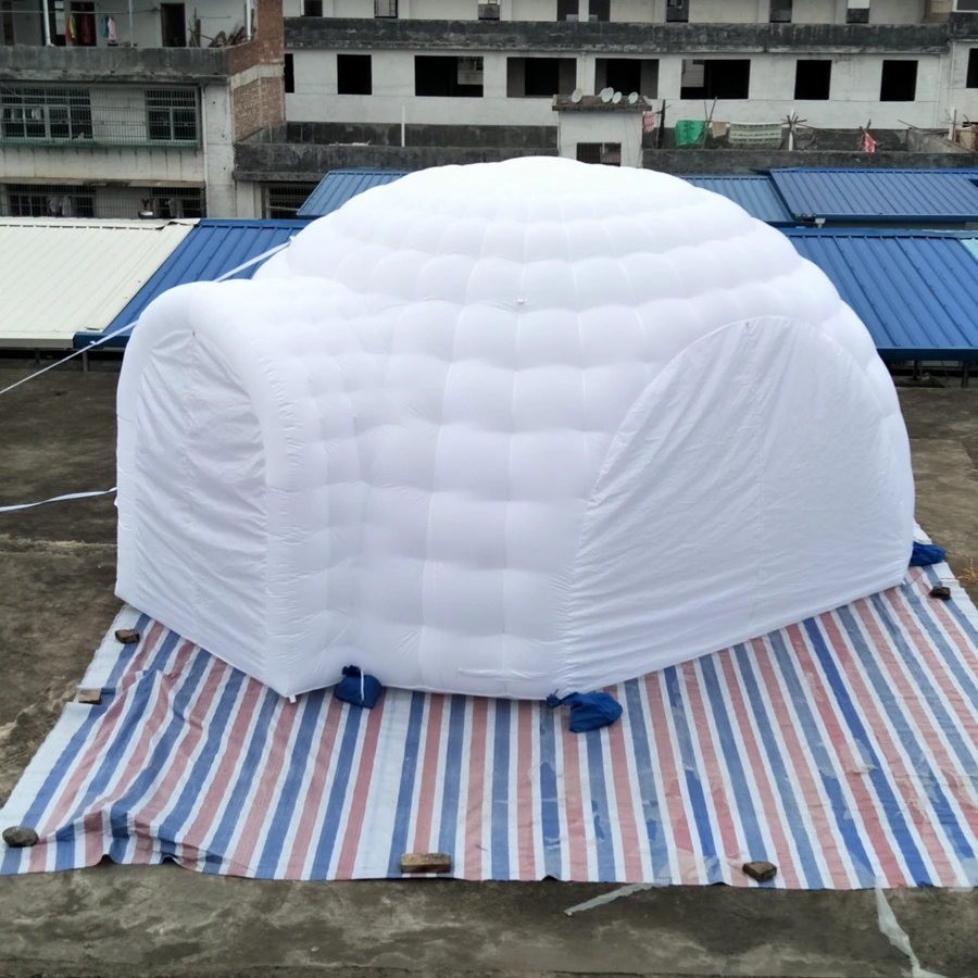 5m Dia Beautiful LED Inflatable Igloo Dome Marquee Outdoor Icegloo House Tent 4 Doors Removable Curtain for Events/Rooftop