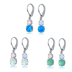 Fashion Long Dangle Earrings Vintage White/Blue Imitation Fire Opal Geometric Drop Earrings For Women Accessories Jewelry Gift