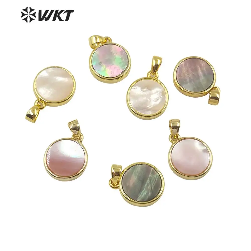 

WT-JP186 WKT Natural Shell Pendant Round Shape Pendant Gold Electroplated Shell Pendant Women Fashion Pendant Jewelry Finding