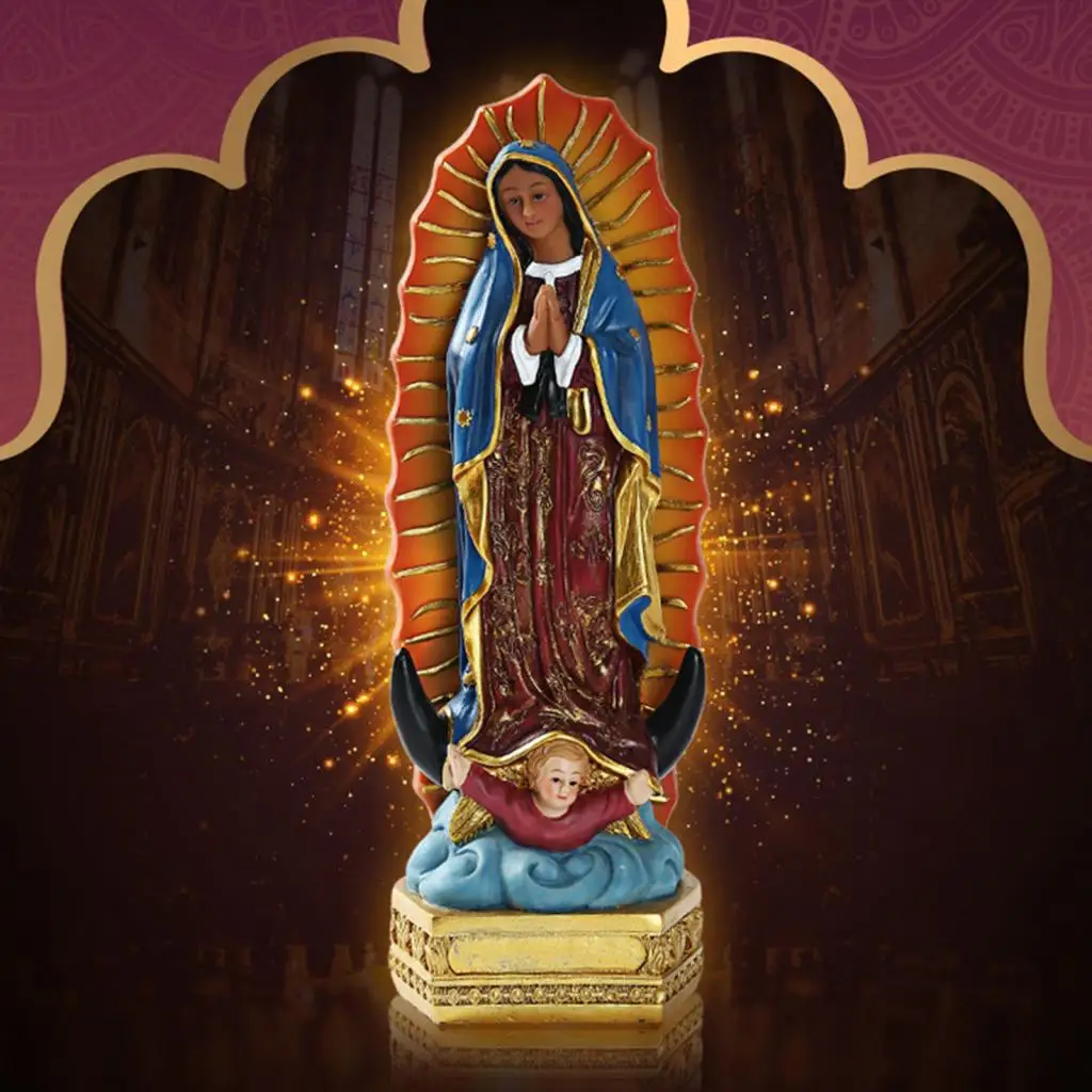 Piękna statua naszej pani z Guadalupe maryi panny rzeźba figurka z żywicy prezent Xmas Home Desk Display Ornament dekoracyjny