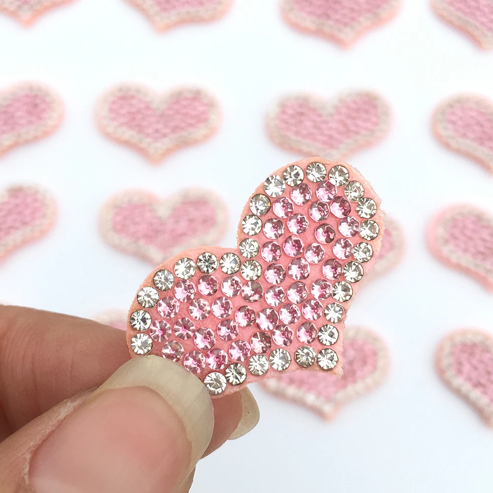 20Pcs Heart Shape Pink Patches AB Rhinestone Applique Beaded Patches For Clothing DIY Hair Clip Decoration Sew Accessories