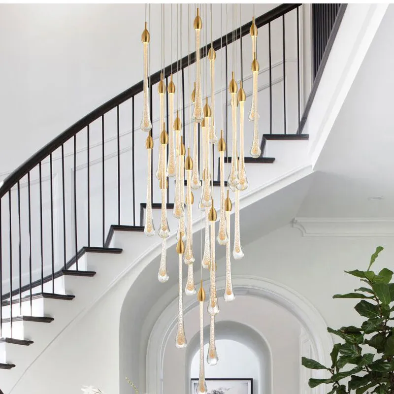 

Allure Suspension Lamp modern luxury crystal long pendant light for gold drop design led villa lobby stair crystal pendant light