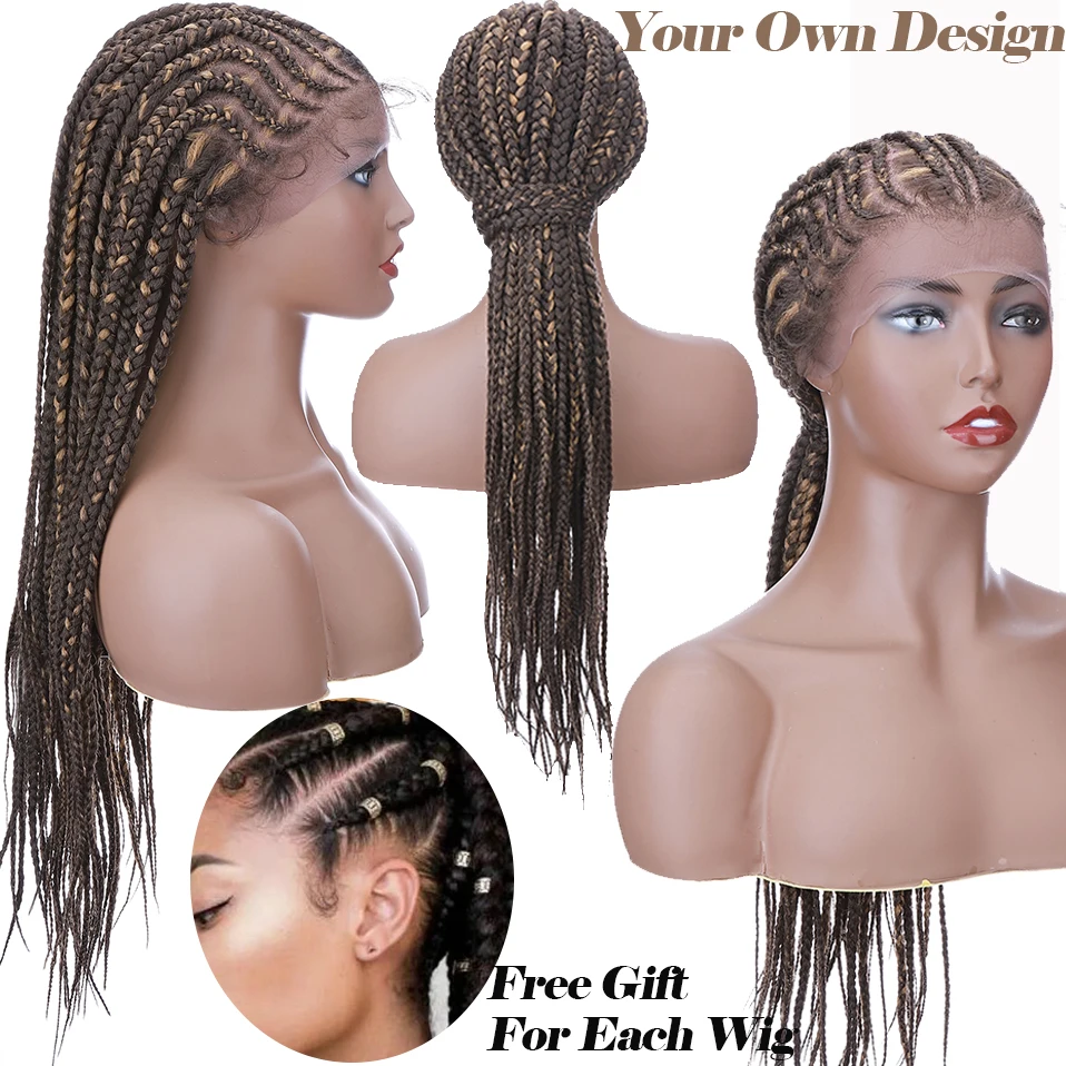 My-Lady Synthetic 27\'\' Braided Lace Front Wig Box Braids Wig For Black Women Straight Cornrow Braids Lace Wigs Frontal Afro Wigs