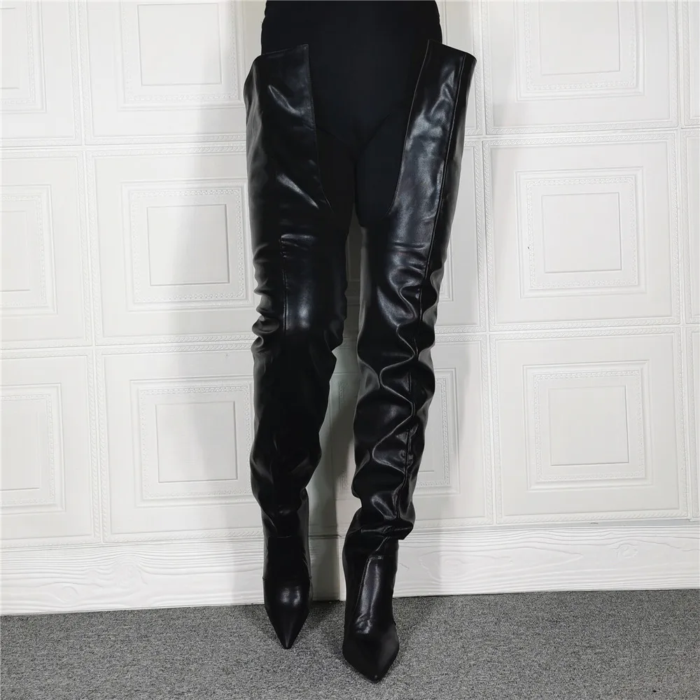 Women Thigh High Boots Sexy Super High Thin Heel Genuine Leather Boots Pointed Toe Over-the-Knee Crotch Dance Shoes Botas Mujer