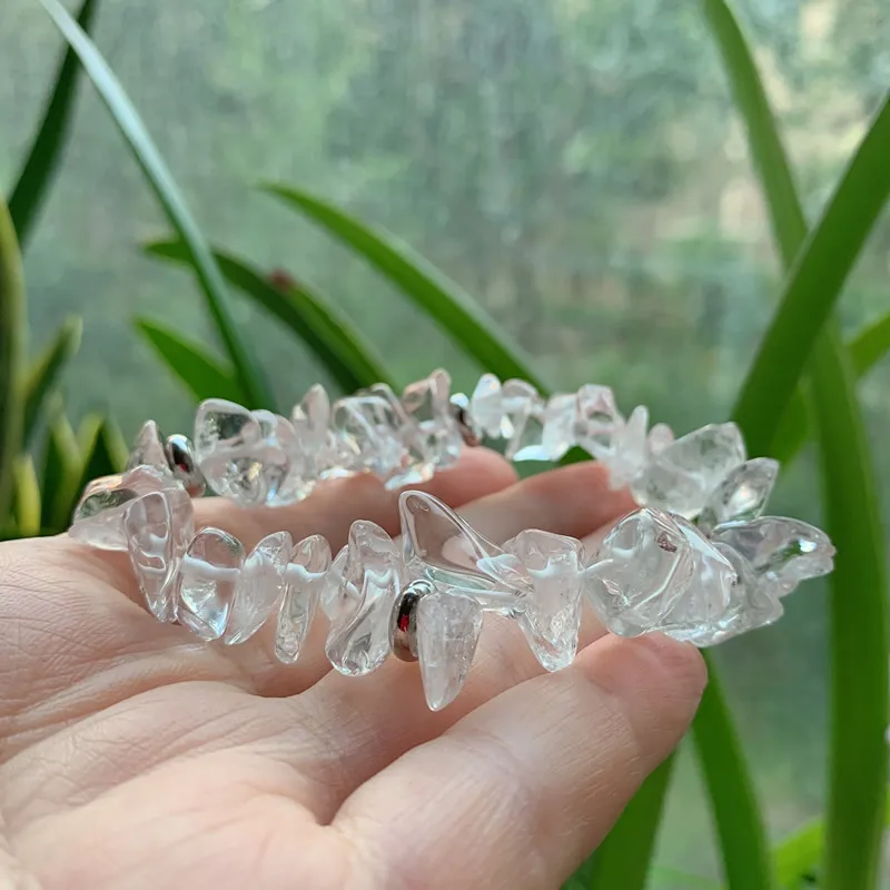 Pulseras de piedra Natural para mujer, pulsera de cuarzo transparente, cristal de cuarzo blanco crudo, joyería curativa