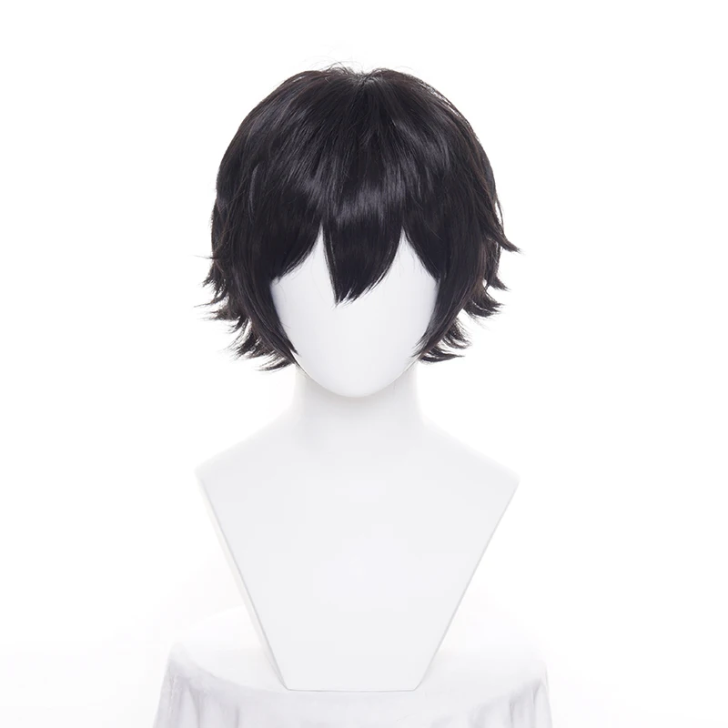 কলা মাছ Eiji Okumura Cosplay Wig Short Black Heat Resistant Synthetic Hair Wig + Wig Cap