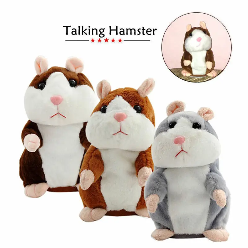 US Stock Christmas Toddler High Quality Funny Cheeky Plush Hamster Talking Mouse Pet Toy Speak Sound Hamster Party Kids