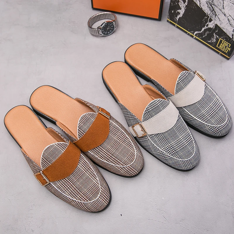 FUQIAO Summer Canvas Man Loafer Slides Elegant Casual Shoes Lightweight Half Shoes for Man Breathable Slip-on Mules Slippers