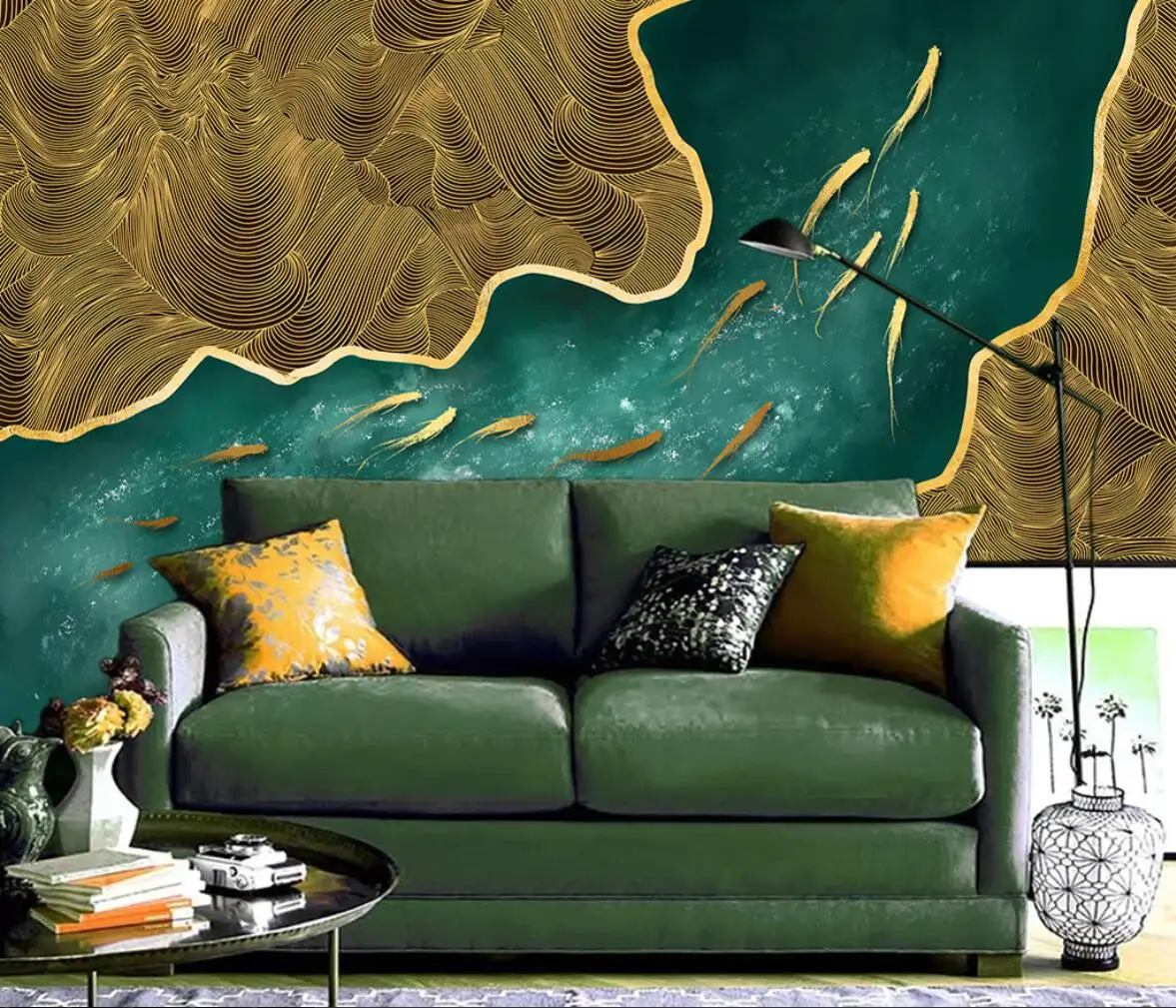 custom wall papers home decor Abstract goldfish lines Wallpaper Mural Living Room TV Sofa Bedroom Papel De Parede 3D Stickers