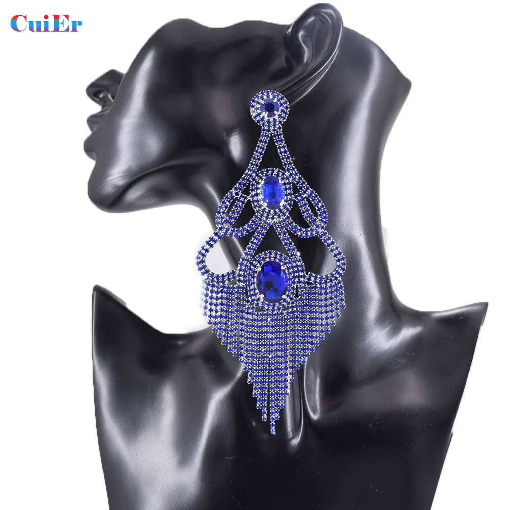 CUIER 14cm Large Drop Earrings For Women Statement Earrings Rhinestones Long Tassel Wedding Jewelry Party Gifts Bridal decorate