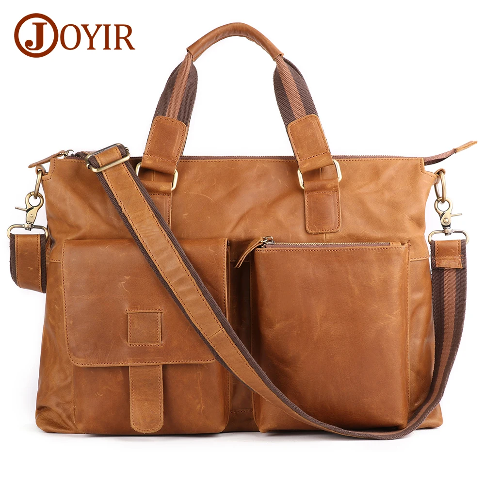 Imagem -02 - Joyir Bolsa de Ombro Masculina Pasta Grande de Couro Genuíno Vintage Mensageiro Negócios Computador Laptop Transversal