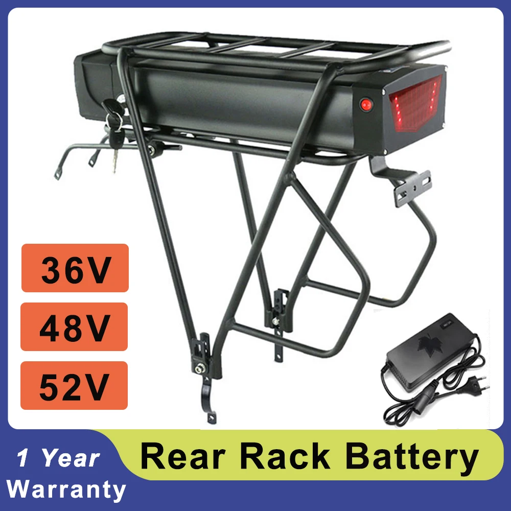 

36V 48V 20Ah 26Ah Rear Rack ebike Battery Pack 52Volt Lithium ion 18650 Batteries For Electric Bicycle Power AKKU With Luggage