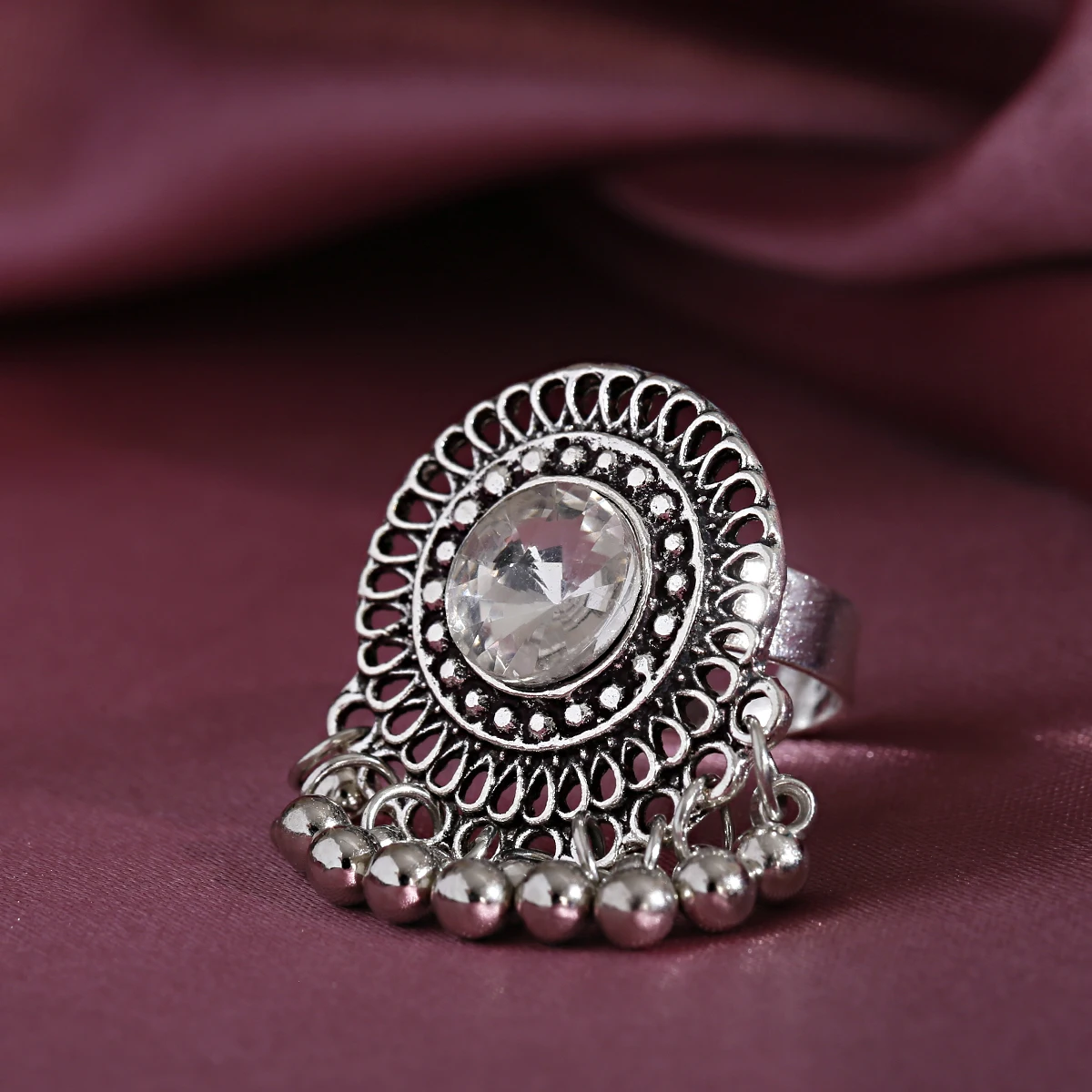 Gypsy Tribal Women\'s Ring  Indian Jewelry Bohemian Silver Color CZ Flower Rings Vintage Adjustable Wedding Party Jewelry Gift