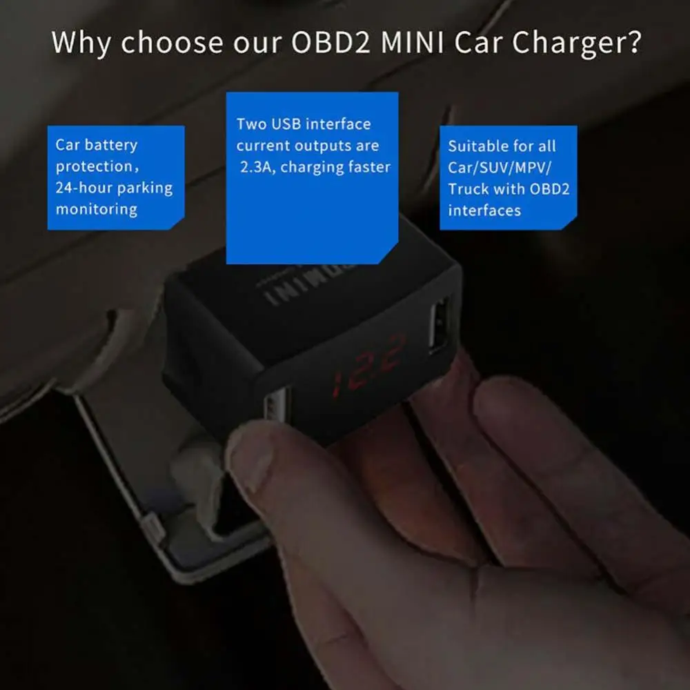 40% Dropshipping!!12/24V OBD LED Voltage Display Dual USB Charging Port Car Vehicle Phone Charger