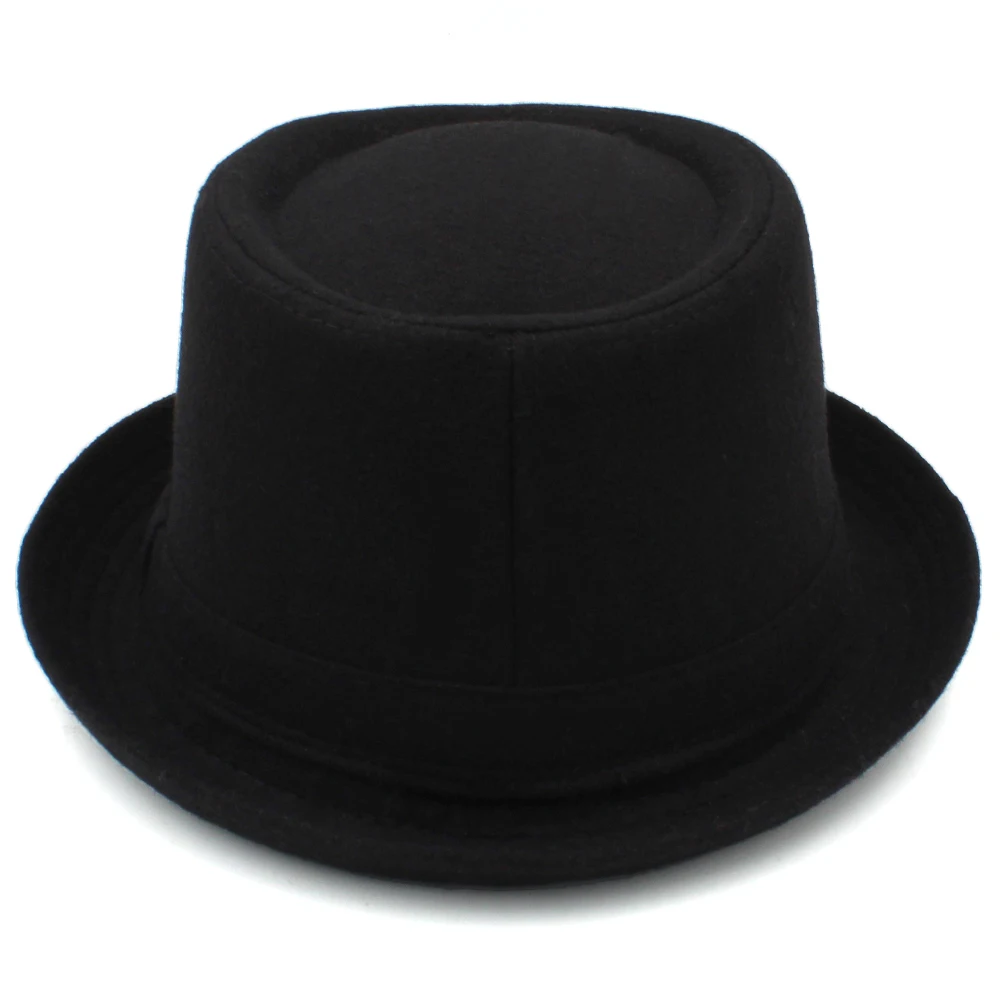 Men Women Black Wool Blend Pork Pie Hats Fedora Caps Trilby Sunhat Jazz Party Outdoor Travel Street Style Size US 7 3/8 UK L